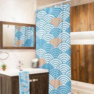 Japanese Waves Pattern Light Blue Beige White 