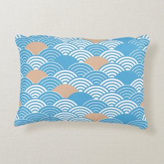 Japanese Waves Pattern Light Blue Beige White  Accent Pillow