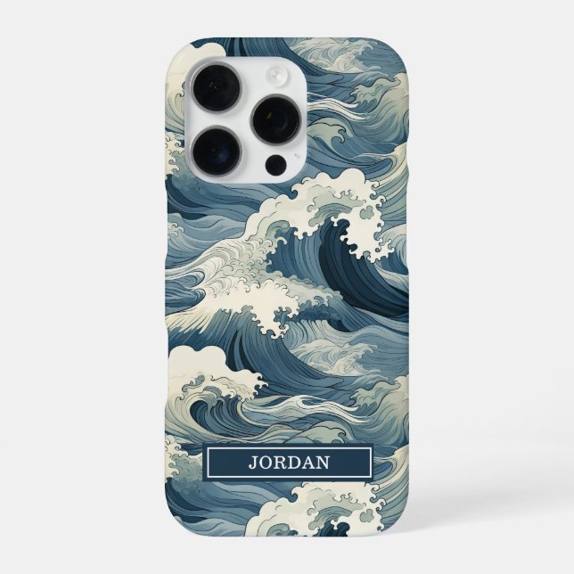 Japanese Waves Pattern Monogrammed iPhone Case (Back)