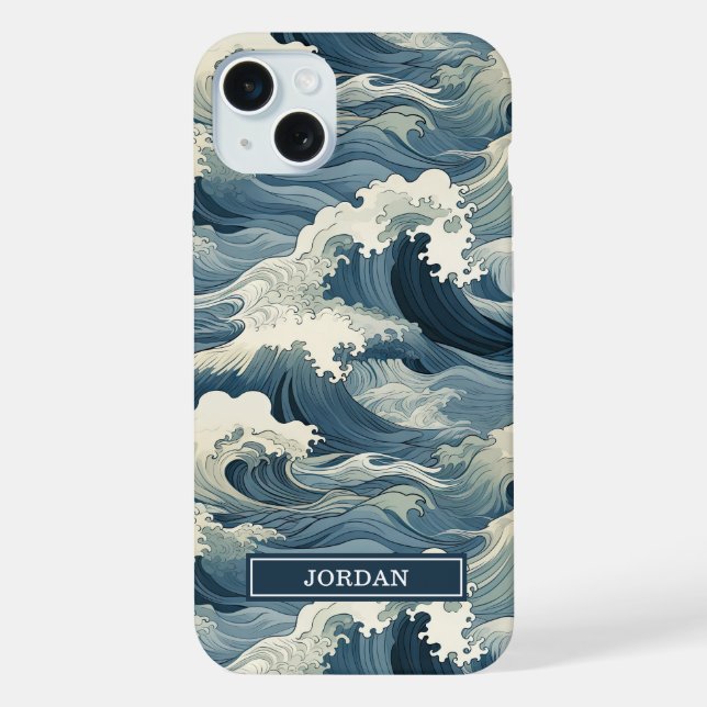 Japanese Waves Pattern Monogrammed iPhone Case (Back)