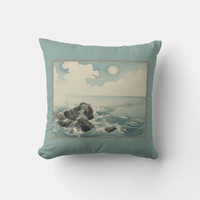 Japanese Waves Throw Pillow (Front)