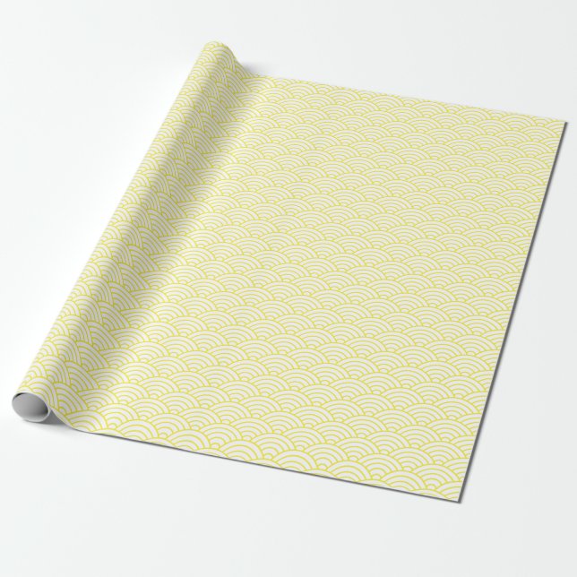 Japanese Waves, Yellow on White Wrapping Paper (Unrolled)