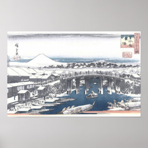 Japanese Winter Painting of Nihon bridge, Tokyo Poster