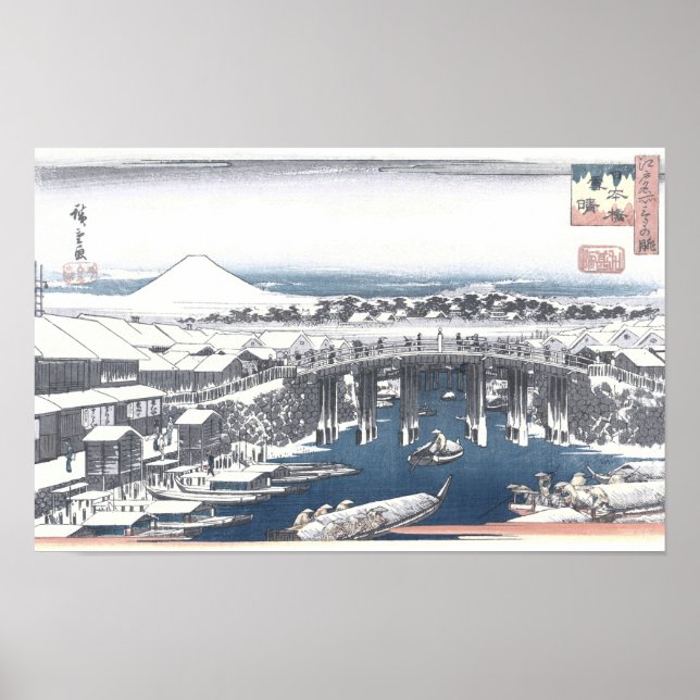 Japanese Winter Painting of Nihon bridge, Tokyo Poster (Front)