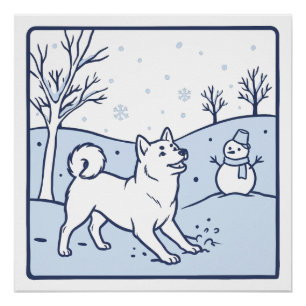 Japanese Winter Shiba Inu Snowman Poster