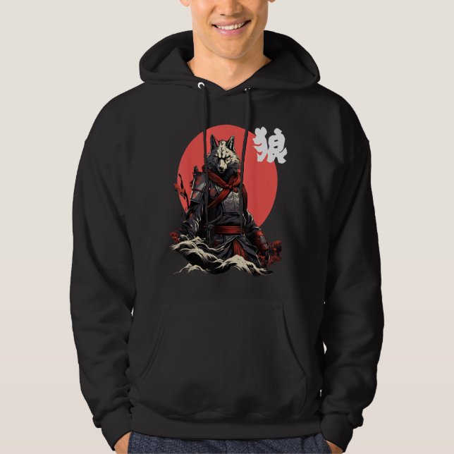 Japanese Wolf Ninja Japanese Character Cool Wolf Hoodie (Front)