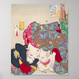 Japanese woman and cat art - Taiso Yoshitoshi - 10 Poster