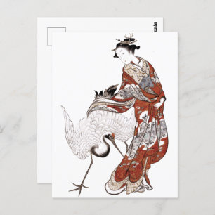 Japanese woman and crane (18th century) postcard
