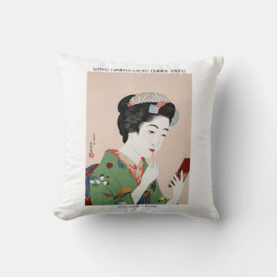 Japanese woman applying rouge - Goyō Hashiguchi  Throw Pillow