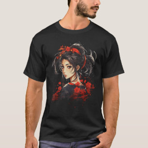 Japanese Woman Geisha Red Flower Kimono Japan T-Shirt