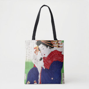 Japanese Woman Holding a Cat, Tsukioka Yoshitoshi Tote Bag