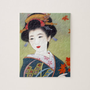 Japanese woman in blue kimono jigsaw puzzle