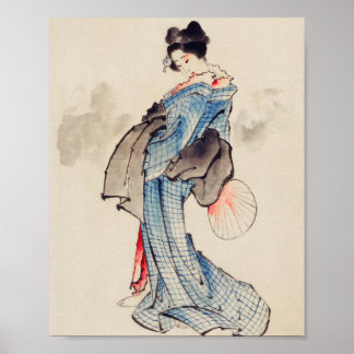Japanese Woman In Kimono By Katsushika Hokusai Poster