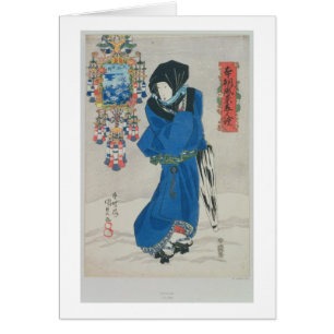 Japanese Woman in the Snow (colour woodblock print