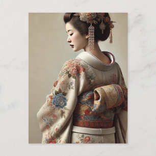 Japanese Woman in Traditional Kimono Postcard