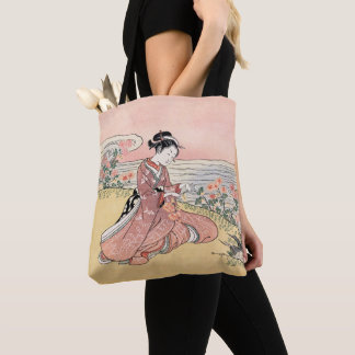 Japanese Woman Picking Chrysanthemum Tote Bag
