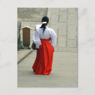 japanese woman red postcard