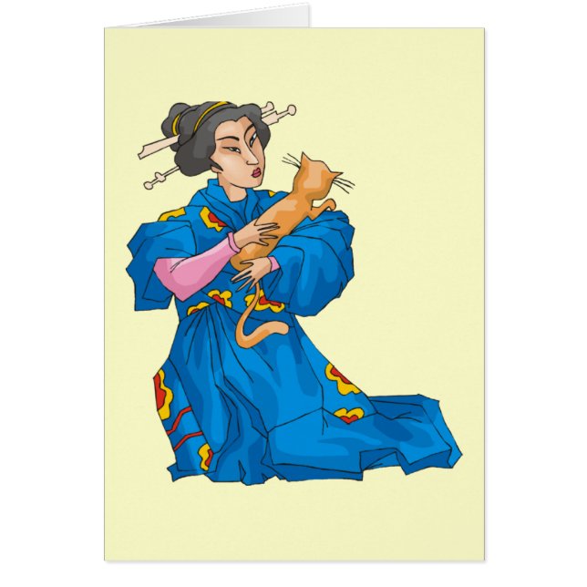Japanese Woman With Cat  Card - Customizable (Front)