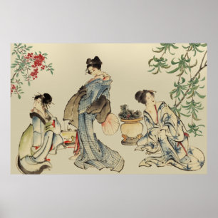 Japanese women in traditional garments poster