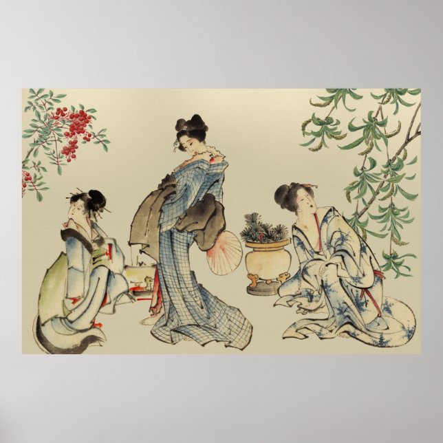 Japanese women in traditional garments poster (Front)