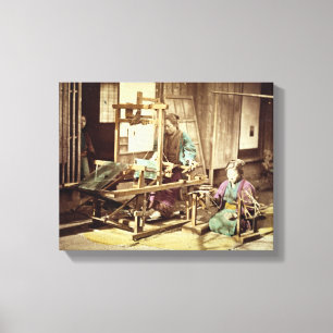Japanese women weaving, c.1890 (hand-coloured phot canvas print