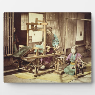 Japanese women weaving, c.1890 (hand-coloured phot plaque