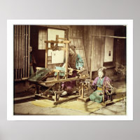 Japanese women weaving, c.1890 (hand-coloured phot