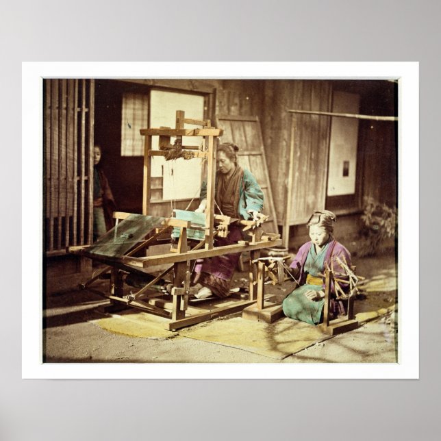 Japanese women weaving, c.1890 (hand-coloured phot poster (Front)