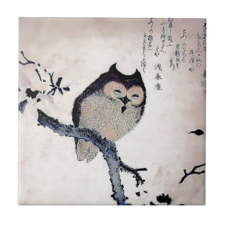 Japanese Woodblock Art Owl Print Tile