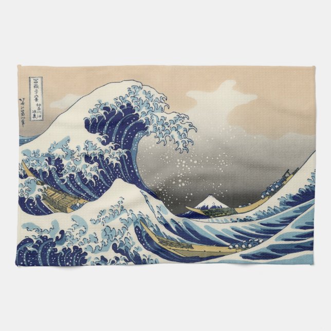 Japanese Woodblock: Big Wave off Kanagawa Kitchen Towel (Horizontal)