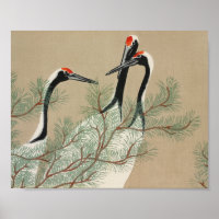 Japanese woodblock-print Cranes - Kamisaka Sekka