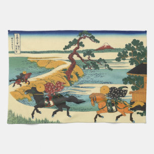 Japanese Woodblock Print Samurai Horse Chase Kitchen Towel
