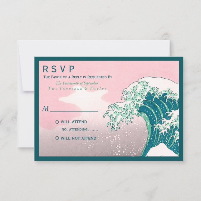 Japanese Woodblock Print Wedding RSVP (Front)
