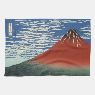 Japanese Woodblock: Red Fuji Southern Wind Kitchen Towel