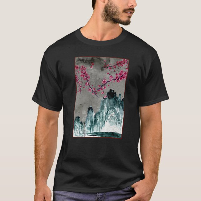 Japanese Woodblock Sakura Cherry Blossom Tree Natu T-Shirt (Front)