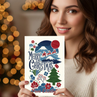 Japanese Woodblock Style Christmas Holiday Card