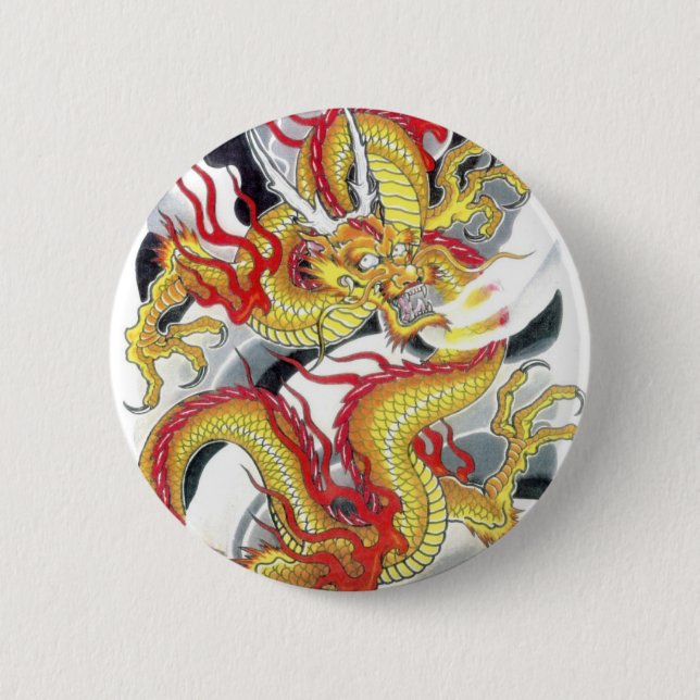 Japanese Yellow Dragon 2 Inch Round Button (Front)