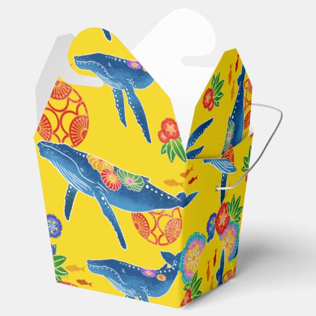 Japanese yellow kimono pattern favour party box (Opened)