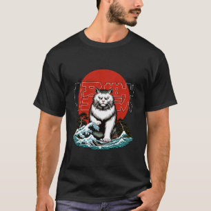 Japanese Yokai Cat - Angry Maneki Neko Great Wave  T-Shirt