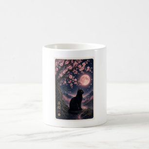 Japanese Yozakura Night Sakura Black Cat Aesthetic Coffee Mug