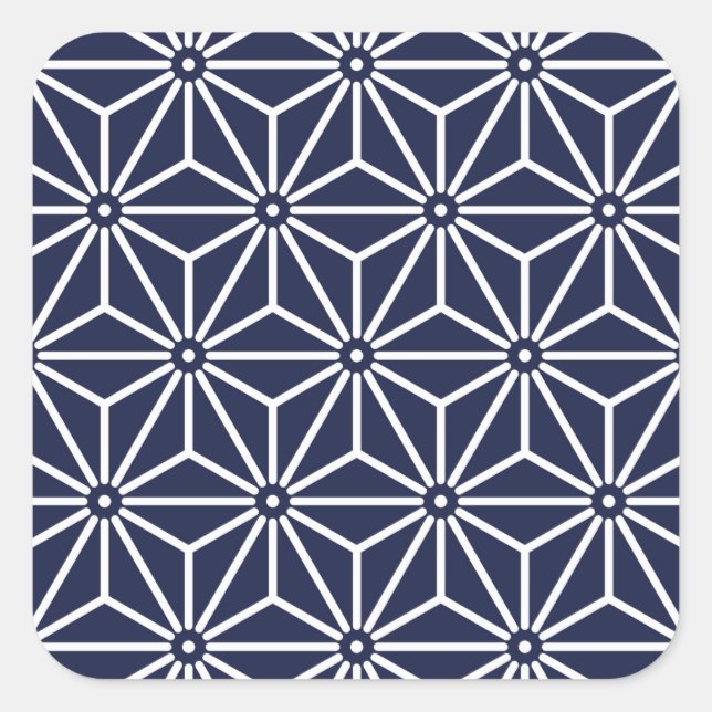 Japanese Yukata Jinbei Asanoha Navy blue Square Sticker (Front)
