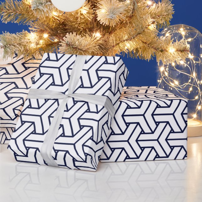Japanese Yukata Jinbei Bishamon navy blue on white Wrapping Paper (Holidays)