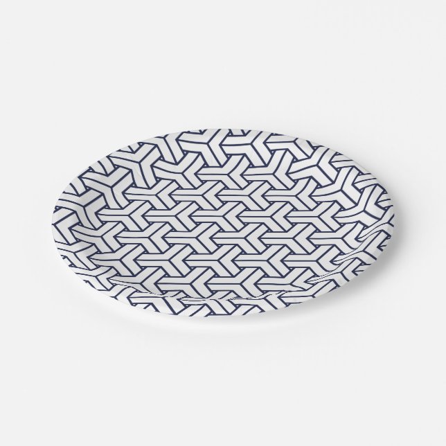 Japanese Yukata Jinbei Bishamon Navy pattern Paper Plate (Angled)