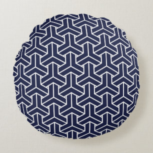 Japanese Yukata Jinbei Bishamon Navy pattern Round Pillow