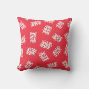 Japanese Yukata Textile, Maneki Neko (Lucky Cat) Throw Pillow