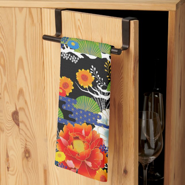 Japanese yuzen style kitchen towel (Thirds Fold)