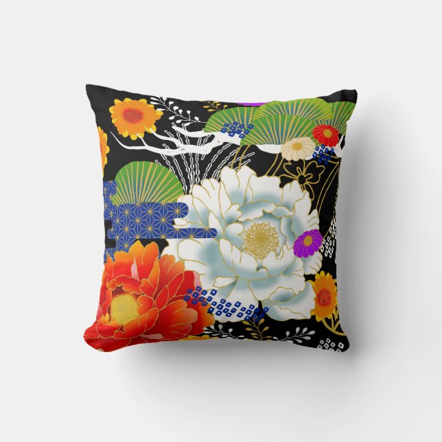 Japanese yuzen style throw pillow (Front)