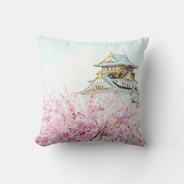 Japon Osaka château et sakura lancer oreiller (Recto)