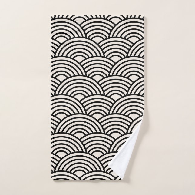 Japon Vague Seigaiha Noir Et Crème Blanc (Serviette à main)