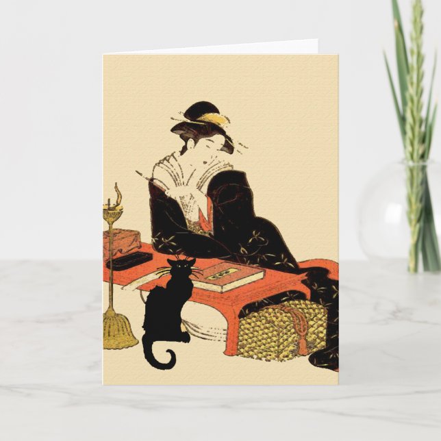 Japonais Black Cat Lady, ajouter du texte, Carte (Devant)